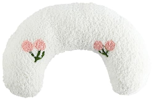BEAHING Husdjurskudde, mjuk fluffig kattkudde, halv munk U-formad hundhals, tvättbar liten hund med sött broderingsmönster för att sova, vit, katt