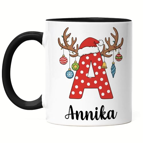Kiddle-Design Weihnachtstasse personalisiert mit Name & Buchstabe, Becher Anfangsbuchstabe Nikolausgeschenk Initiale, Tasse Weihnachten Namenstasse Alphabet - Emaille Blau
