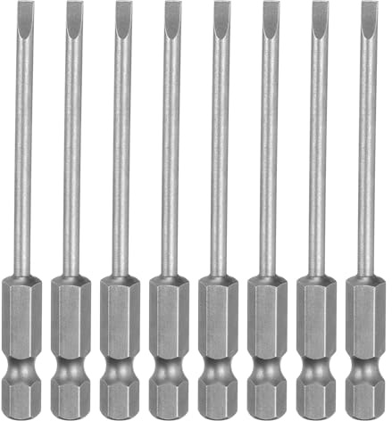 QUARKZMAN 8pcs SL3 Ranura Destornillador Punta, Barrena Magnética 1/4 Vástago Hexagonal Acero S2 Pulido Espejo Brocas Métricas Gris para Industria Bricolaje, 75mm Largo