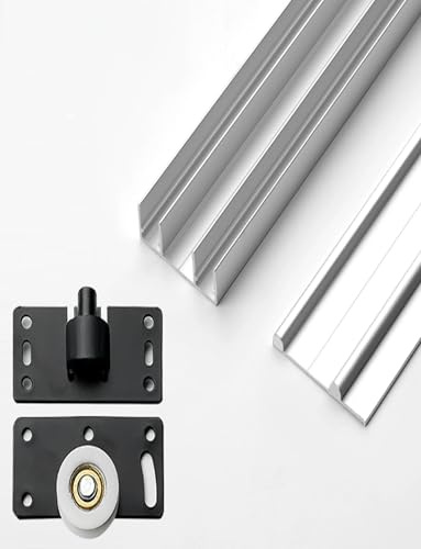 Upper and Lower Wardrobe Sliding Door Track Rollers, Dual-Track Sliding Door Rails with Silent Channels for Wardrobes(100cm/3.3ft)