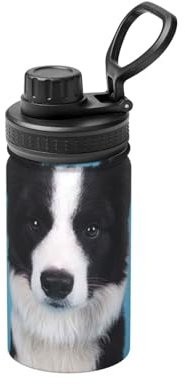 Isolierte doppelwandige Edelstahl-Wasserflasche für kalte und heiße Getränke, Border Collie Print, 340 ml