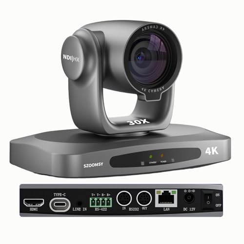 SZOOMSY 4K PTZ Kamera 30X optischer Zoom mit NDI|HX2, AI Auto-Tracking, HDMI/USB3.0/LAN/PoE - Langreich-Live-Streaming-Lösung für Kirche, Anbetung & Konferenz