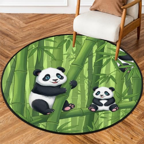 Drekrid Runder Teppich, 160 cm, Panda-Bambus-Teppich, waschbar, rutschfest, für den Innenbereich, für Wohnzimmer, Schlafzimmer, Sofa, unter dem Esstisch, ästhetische Dekoration