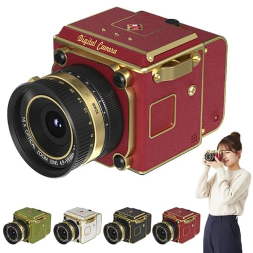 Appareil photo numérique rétro 4K à double objectif – Mini caméra de vlogging portable 2026, mini caméras CCD rétro, caméras CCD avec zoom numérique 16x, enregistrement vidéo, partage OTG, pour