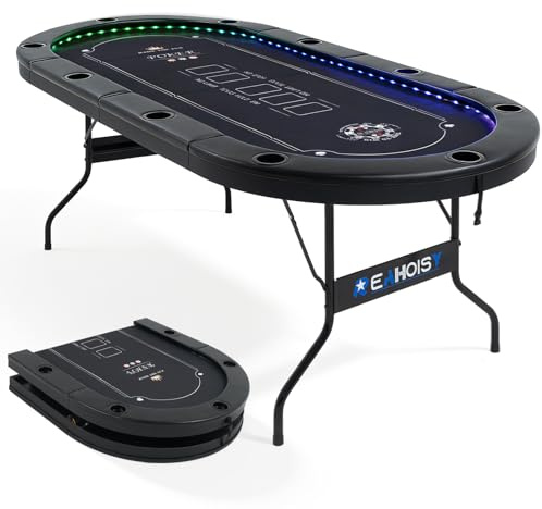 REAHOISY 84 Foldable LED Poker Table for 10 Players, Oval Casino Table