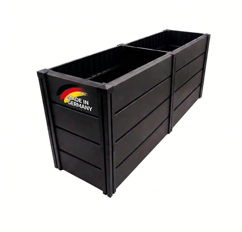 KHW Hochbeet Demeter XL Schmal | 158×44×61 cm Garten Hochbeet | 392L Pflanzvolumen | 100% recycelter Kunststoff | wetterfest & UV-beständig | werkzeuglose Steckmontage | Anthrazit | Made in Germany