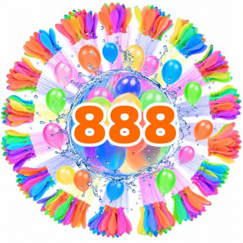 888 Stück Wasserbomben Selbstschließend, Wasserballons mit Wasserhahn Anschluss, Wasserbomben Ballons, Bunt Wasserballons, Water Balloons, Wasserbomben Luftballons, für Strände, Poolparty