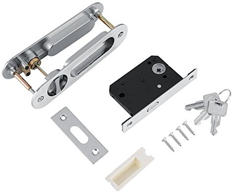 Fdit serrures de porte coulissante en alliage de zinc set de poignées avec 3 clés loquet de meubles d'intérieur pour salle de bains placard cuisine