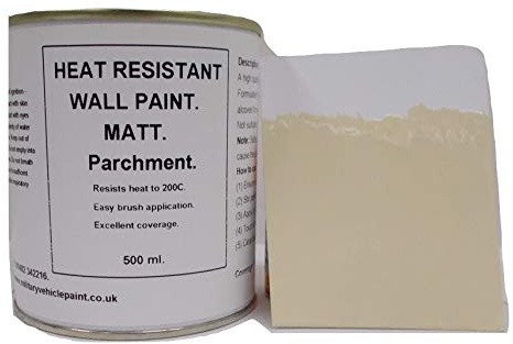 Fascinating Finishes Ltd 1 x 500ml Matt Parchment Heat Resistant Wall Paint. Wood Burner Stove Alcove. Brick, Concrete, Plaster, Cement Board, Rendering, Metal, Timber etc. Cream