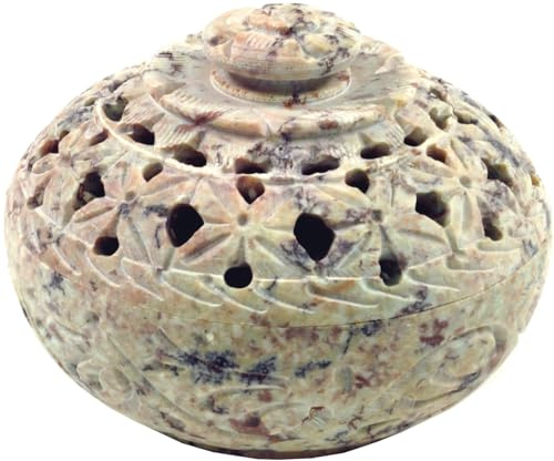 Räucherstäbchenhalter, Potpourri Schale aus Speckstein, Schale India | Einzigartige Gravur, durchbrochener Deckel, Duftverbreitung, Naturprodukt, jedes Stück ein Unikat.