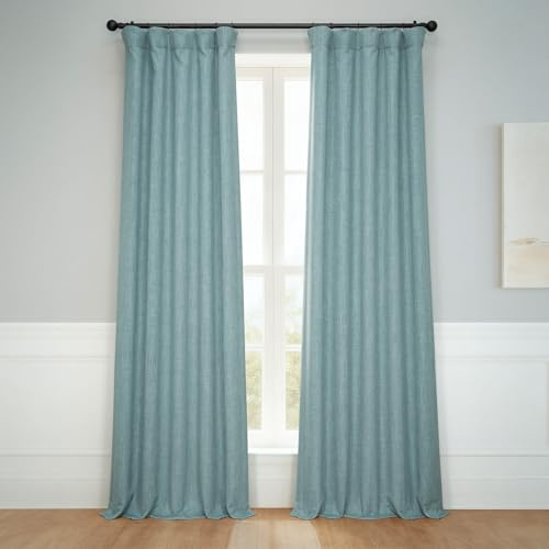 HPD Half Price Drapes BOCH-LN185-P - Cortinas de Lino sintético para oscurecer la habitación (1 Panel), 50 x 84, Cardo Marino