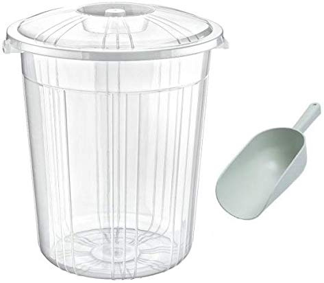 Muddy Hands Clear Plastic Bin Rubbish Waste Recycling Dustbin Kitchen Dry Food Flour Storage Animal Feed Pet Dog Cat Bird Seed Container Box (70 Litre + Scoop)