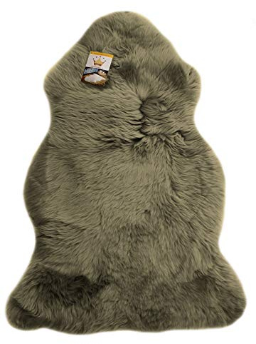 Reissner Lammfelle | Finn DF-95-KHA | Echtes Merino Schaffell | Naturform | hoch-/langflorig | Dekofell Couchauflage Bettvorleger Teppich | Khaki 95cm