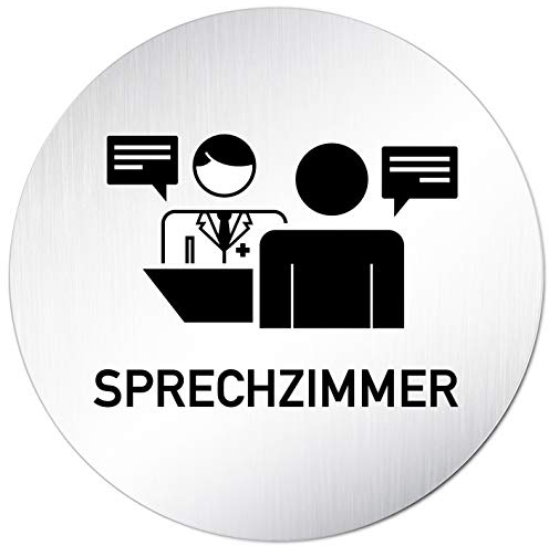 Kinekt3d Leitsysteme XXL Türschild • Ø 100 mm rund • Schild Sprechzimmer Arzt 002 • aus veredeltem Aluminium Vollmaterial (eloxiert) • geschliffene Edelstahloptik • 100% Made in Germany