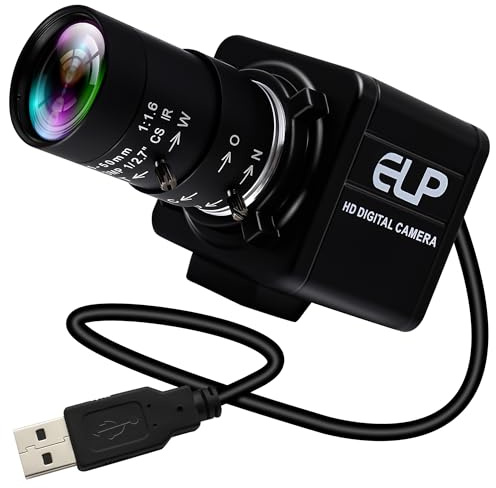 ELP Webcam de 8 megapíxeles con lente HD de 5 – 50 mm, HD Streaming Camera USB compatible con Windows/Linux/Android Computer Zoom Web Cámara Plug & Play para PC de escritorio, portátil, USB8MP02G-MFV