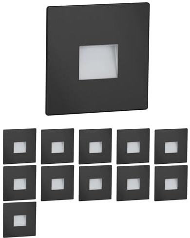 ledscom.de 12x LED Treppenlicht/Wandeinbauleuchte FOW für innen und außen, Downlight, eckig, schwarz, 85 x 85mm, warmweiß
