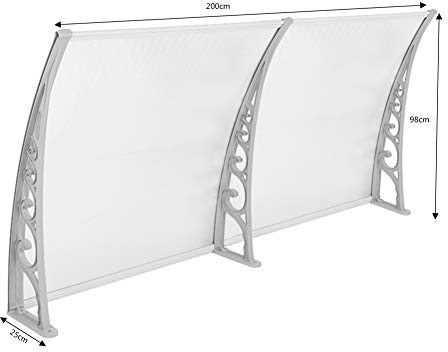 YJIIJY Vordach für Tür, Vorzelt, Fenster, Schneeschuppen für Fenster, Regenschutz, Vorderseite, Veranda, Schatten außen (transparent, 100 x 200 cm)