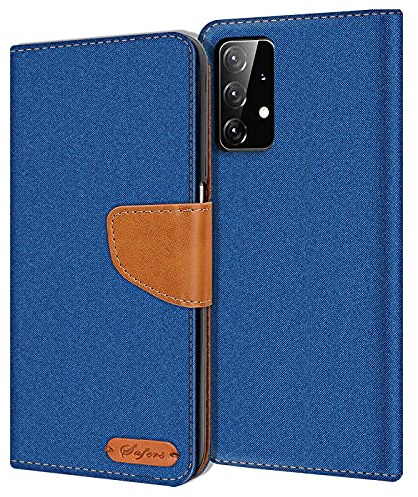 Verco Coque pour Samsung A72, Étui Portefeuille Compatible avec Samsung Galaxy A72 Case Textures de Fibre Housse de Protection, Bleu