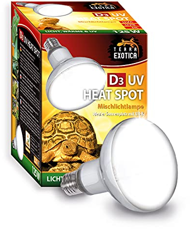Terra Exotica D3 UV Heat Spot 125 Watt - in 80, 100 und 125 Watt erhältlich - UVB UVA Wärmelampe für Reptilien Sonnenlicht simulierte Förderung der D3-Synthese (125 W)