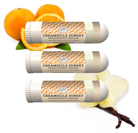 Wild Essentials 3 Pack of Creamsicle Sunset Aromatherapy Nasal Inhalers Made with 100% Natural, Therapeutic Grade Essential Oils, Orange Cream Uplifting Summertime Blend
