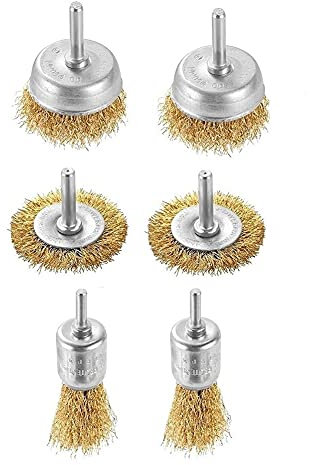 6 Pcs Wire Brush Brass-Plated Steel Wire Cup Brush W/ 6mm Dia Shank Polishing Brushes for Electric Drill Attachment DUO ER