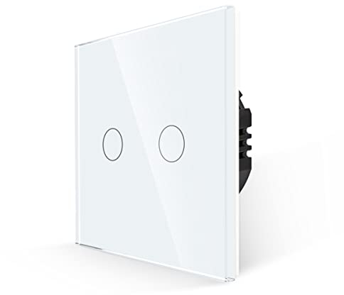 JIMEIDA Interruttore della luce unipolare, nessun filo neutro richiesto, interruttore di controllo touch con pannello in vetro bianco, 2 bande 1way, AC 240V 500W/Gang