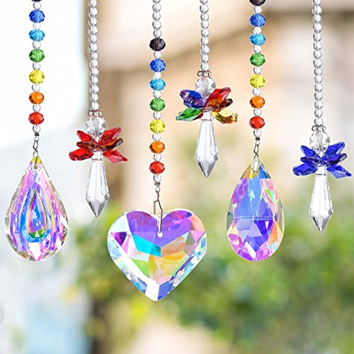 ELECLAND 6Pcs Window Hanging Crystal Rainbow Suncatcher Beads Chain, Rainbow Maker Prism Pendant Crystal for Window Curtain Wedding Decorations