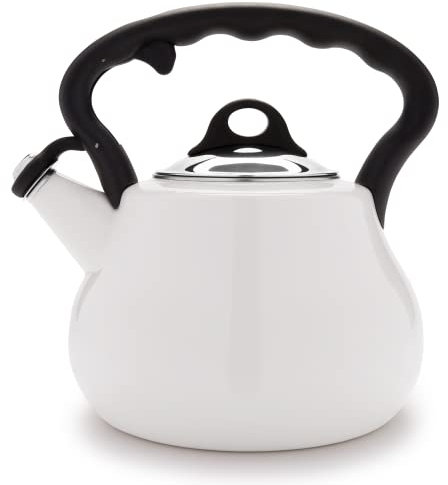 Farberware Lovely Lady Stovetop Tea Kettle, Whistling Teapot, Porcelain Enamel on Carbon Steel, BPA-Free, Rust-Proof, Cool Handle, 2 qt, 8 Cup Capacity, Pearl