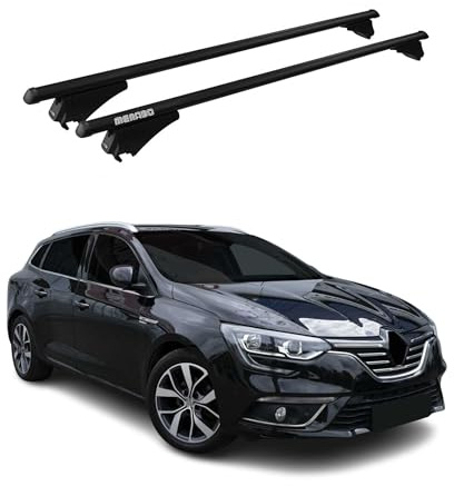 OMAC Dachträger für Renault Megane Grandtour 2016-22 Aluminium 2tlg Schwarz | Abschließbar, bis 75 kg Traglast, für geschlossene Dachreling geeignet, Grundträger, Querträger