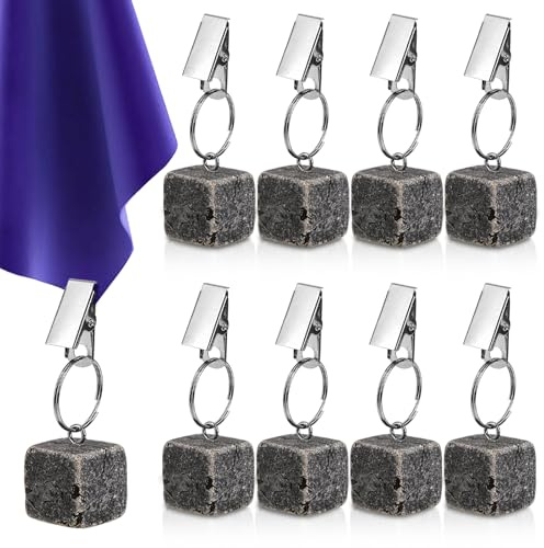 AVLA 8 Pack Tablecloth Weights, Table Covers Pendant Stones with Metal Clip Clamps, Heavy Table Cloth Marble Cubes Hangers, Stainless Steel Clips for Decoration, Outdoor, Picnic, Family Dinner Party