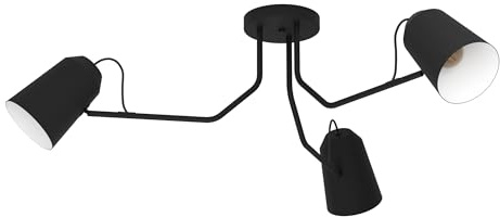 EGLO Deckenlampe Loreto, Deckenleuchte mit 3 schwenkbaren Spots | Spotleuchte minimalistisch, Wohnzimmerlampe aus Stahl in schwarz und weiß, Lampe Decke mit E27 Fassung