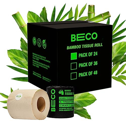 Beco Rotolo di carta igienica in bambù a 3 strati, 220 tiri per confezione da 24, 100% naturale, non sbiancata ed ecologica