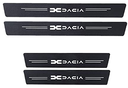 Ndier 4 Pezzi Bagliore di Notte Fibra di CarbonioBattitacco per Auto, per Dacia Spring Lodgy Dokker Duster Logan Sandero Stepway Antiusura Soglia AntiGraffio Benvenuto Pedaliera Styling Accessori