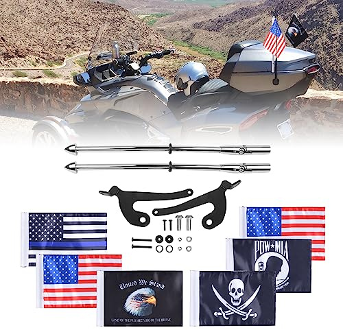 Hutexico Faltbares Fahnenmast-Halterungs-Set, Edelstahl-Flaggenhalterhalter mit 6 Flaggen für Can-Am Spyder F3 Limited 2017–2026, Spyder RT 2020–2026 Zubehör (Chrom)