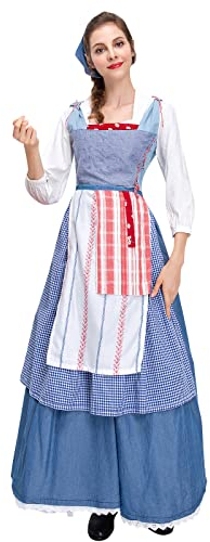 Ensemble 5 pièces pour femme – Chemise à manches courtes et col carré – Robe rétro littéraire – Robe longue vintage pour cosplay, costume de costumade – Bleu – Taille S – Festival de la bière de