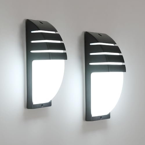 Comely 2 Pezzi Applique da Parete Esterno LED, Nero Lampada da Esterno LED IP65 Impermeabile per Giardino, Garage, Patio, Stanza, Bianco Freddo 6500K