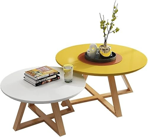 GArcan Couchtisch-Set mit gekreuzten Holzbeinen, Nest aus 2 Tischen, Morden Sofa-Seiten-Couchtisch, Tischbeine, geräumiger Stauraum, abgerundete Ecken, rutschfeste Unterlage für Wohnzimmer