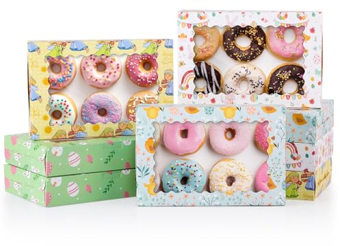 Tenare 48 Pcs Easter Bakery Boxes with Window 12 x 8 x 2.5 Inch Easter Bunny Pattern Cookie Boxes for Pastries Donut Pies Cakes Chocolate Strawberry Party Favor