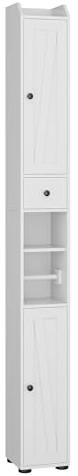 Badezimmerschrank, Badschrank, Toilettenschrank mit Freistehend Toilettenrollenhalter, Verstellbare Ablagen, Badezimmer Hochschrank, Offene Fach, Badschrank schmal mit Schubladen, 20X20X180 cm, Weiß
