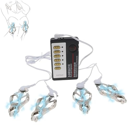 LZMYZ Elektro Shock Nippelklemmen mit 4 Metall Nipple Clamps Set Elektrische Stimulator Nippelclips Nippel Klitoris Clips Brustwarzen Klemmen E-Stim Bondage SM Sex Spielzeug FüR Frauen Paare