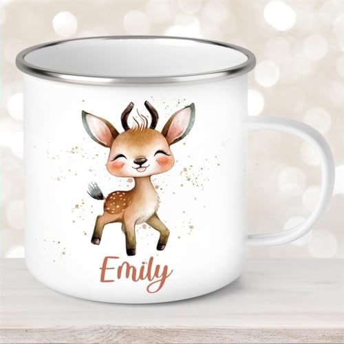 Tasse Wunschname Reh #1 Emaille Kinderbecher