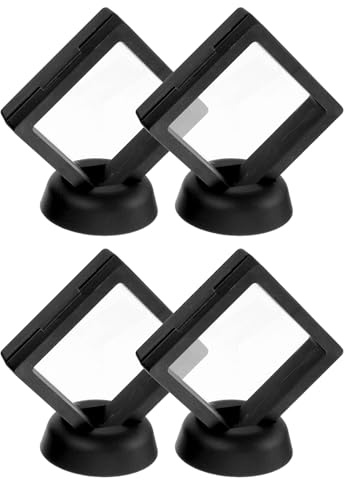 sourcing map 3D-Vitrinen, schwebende 3D-Vitrine, 7,9 x 7,9 cm, schwimmender Rahmen, Präsentationshalter, Ständer, transparente PE-Schmuck-Aufbewahrungsbox, schwarz, 4 Stück