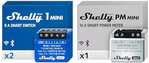 Shelly 1 Mini Gen 3 | WiFi & Bluetooth Smart Switch Relais 1 Kanal 8A & PM Mini Gen 3 | Intelligenter WLAN- und Bluetooth-Leistungsmesser 1 Kanal 16 A
