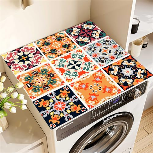 housse machine a laver, tapis protection dessus de lave linge top, souple découpable, imperméable, décor, Housse universelle Machine a Laver pour Machine à Laver Ou Sèche-Linge (Orange,50x50cm)