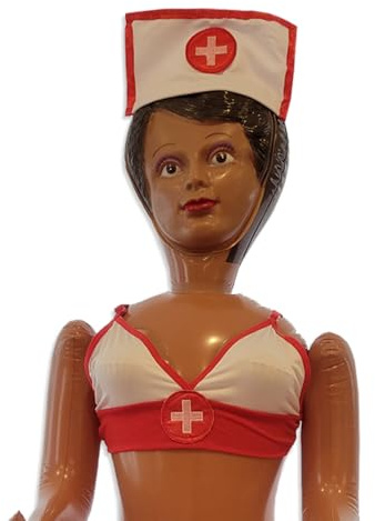merrimix - Destiny Aufblasbare Aufblaspuppe mit Krankenschwester-Kostüm, Gag-Geschenke für Männer, Junggesellenabschiedsgeschenke und Dekorationen, Junggesellenabschied-Zubehör, lustig