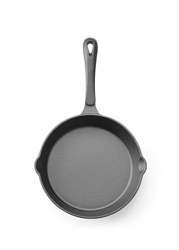 HENDI Padella in ghisa, con 2 beccucci per versare, padella per grigliare barbecue, adatta per forno, cucina a gas, induzione, elettrica, vetroceramica, manico: 150mm, ø200x(H)40mm