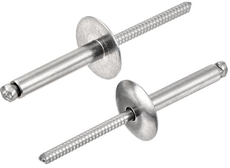 sourcing map 25Pcs 3/16x1 304 Stainless Steel Large Flange Round Head Rivets, Large Cap Open End Blind Rivets for Construction, Automotive Manufacturing, Aerospace, Shipbuilding (Silver)