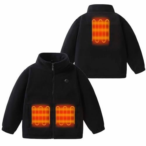 Beheizbare Jacke Elektrisch Beheizbare Jacke Kinder Polar-Fleecejacke mit 3 Heizzone 3 Einstellbare Wärmestufe USB Elektrische Lange Ärmel Beheizte Jacke Thermobekleidung für Outdoor Camping Wanderung