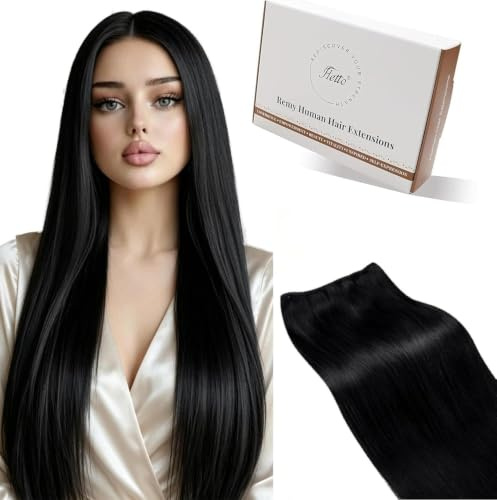 Hetto Tressen Echthaar Extensions, Schwarz, 50cm, 100g | 100% Remy Haar, Stylbar, knotenfrei, Fur Sew-in/Tape/Clip, Leicht, Langlebig, Natürlicher Look Haarverlängerung