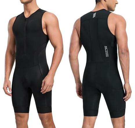 Santic Men's Triathlon Suit Sleeveless Skinsuit Padded Quick-Dry Swim Bike Run with Pockets,Black,S
